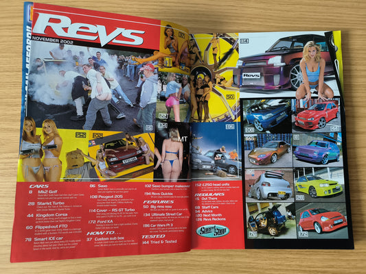 Revs Magazine November 2002 Mutant Saxo Turbo Starlet Kingdom Corsa Triphy Flippy Golf FTO 200bhp 205 Kadbecked 147