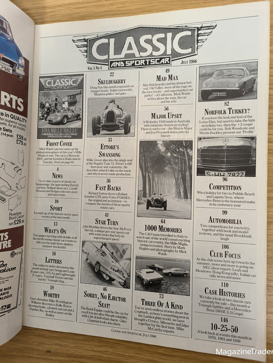 Classic and Sportscar Magazine July 1986 (1155) Viva Mille Miglia Lamborghini Lotus