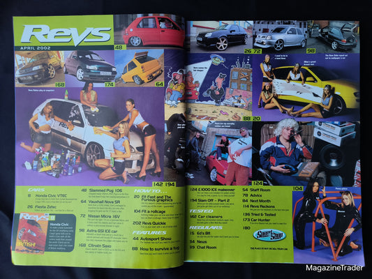 Revs Magazine April 2002 (1166) Honda Civic VTEC Nissan Micra 17s Nova SR Saxo