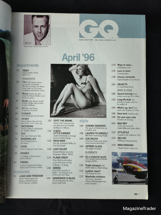 GQ Magazine April 1996 (1170) Bruce Willis Cover Danny Boyle Spike Lee Tahnee Welch