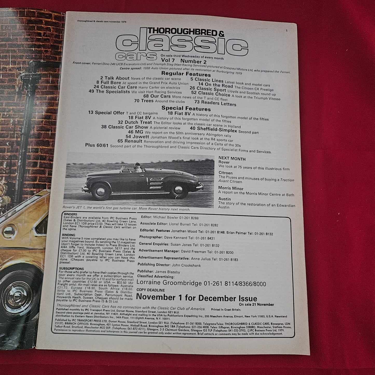 Thoroughbred & Classic Cars November 1979 (1191) Ferrari Dino 246 Triumph Stag Fiat 8V