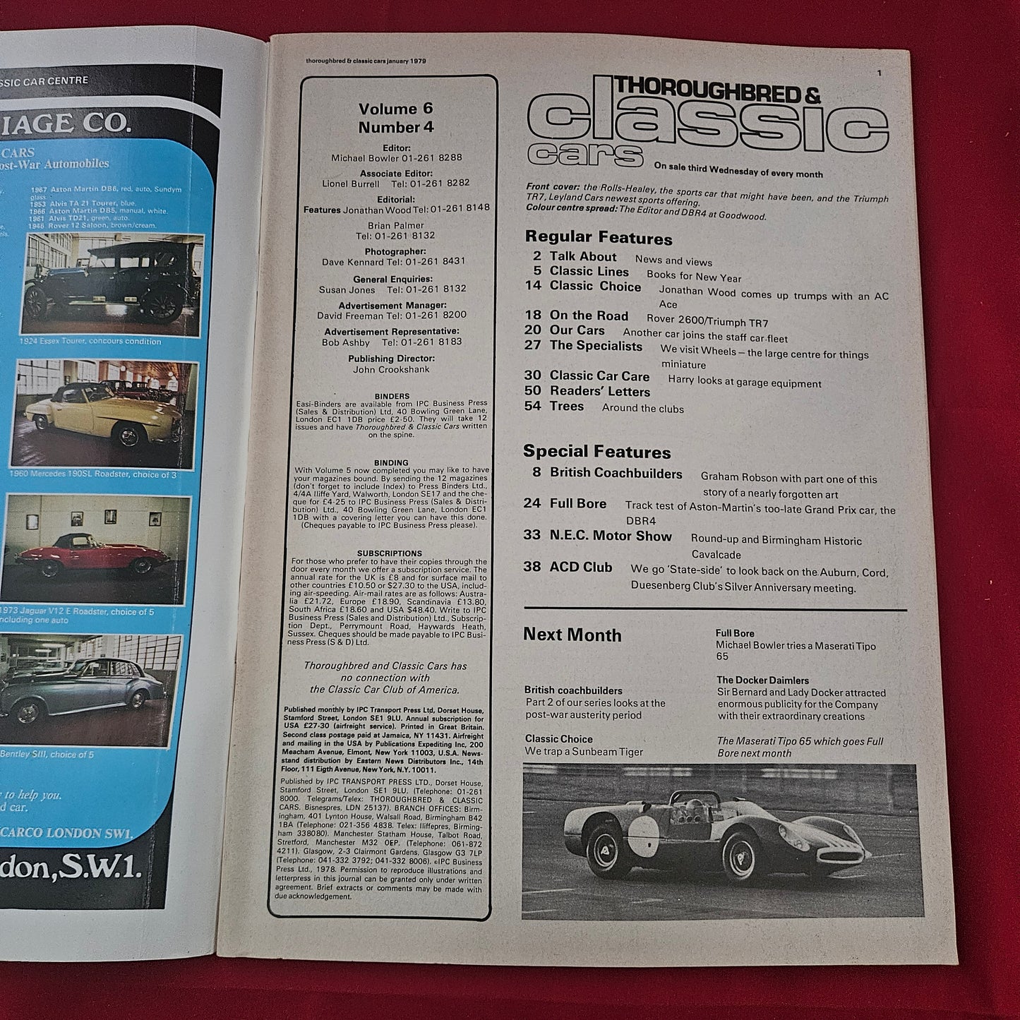 Thoroughbred & Classic Cars January 1979 (1191) Rolls-Healey Triumph TR7 AC Ace