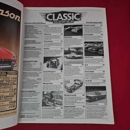 Classic and Sportscar Magazine June 1984 (1197) Jaguar XK Maserati Bora Bentley