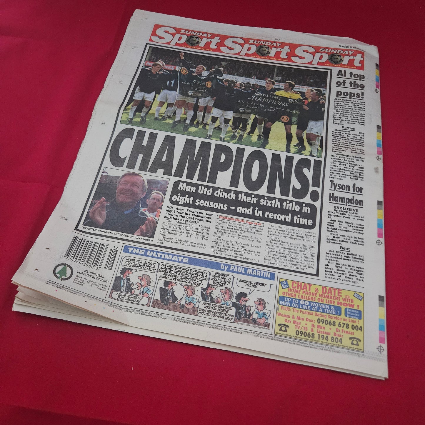 Sunday Sport Newspaper April 23 2000 (bb009) Man Utd Champions Title Win Ali G Michelle