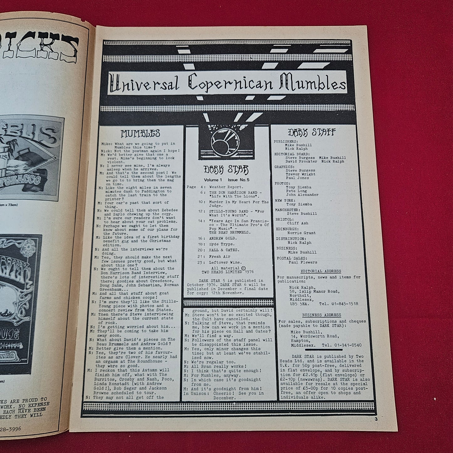 Dark Star Magazine October 1976 (1277) Vol 1 No 5 Stills-Young Hall & Oates