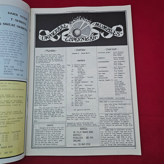 Dark Star Magazine December 1978 (1277) Vol 3 No 6 Steve Miller Doors The Cars