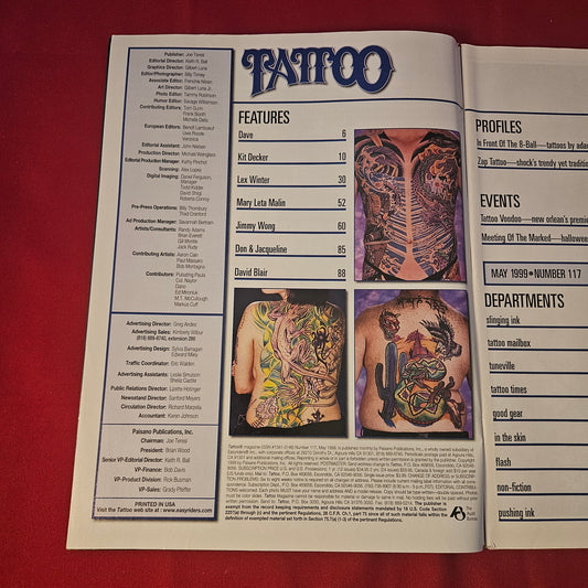 Tattoo Magazine May 1999 Issue 117 (1317) Zap Tattoo Adam Gray Voodoo Expo