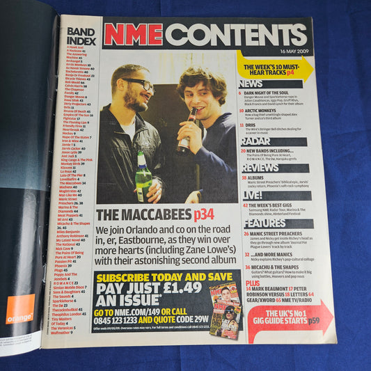 NME Magazine 16 May 2009 (1339) Manic Street Preachers Richey Edwards Maccabees