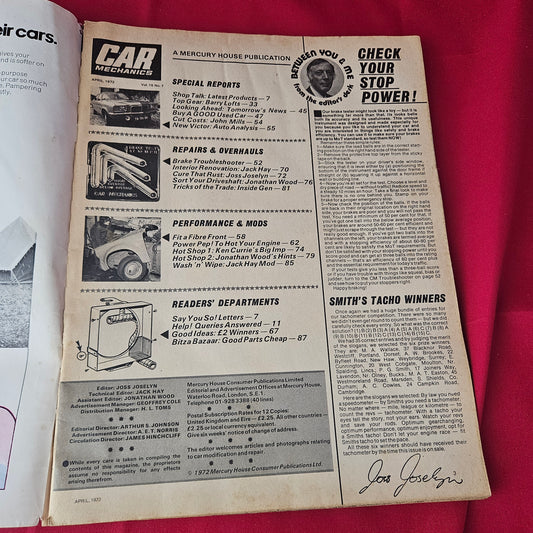Car Mechanics Magazine April 1972 (1371) Vintage DIY Brake Troubleshooter Victor