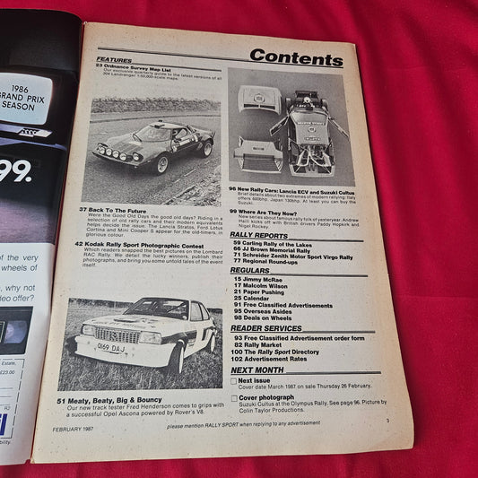 Rally Sport Magazine February 1987 (1372) Lancia ECV Suzuki Cultus Opel Ascona V8