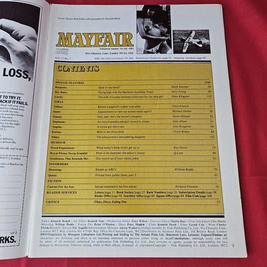 Mayfair Magazine July 1982 Vol 17 No 7 (1374) Bonnie Langford Lookalike Stephanie Wiggins F1
