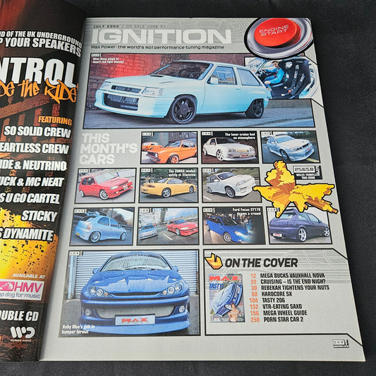 Max Power Magazine July 2002 (1384) Rebekah Helen Peugeot 206 Vauxhall Nova Nissan 200SX Citroen Saxo Honda CRX Modified Cars Glamour Models