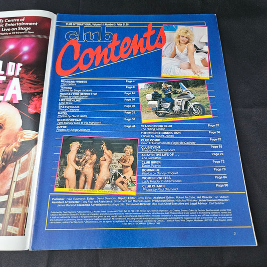 Club International Magazine March 1986 Volume 15 Number 3 (1385) Linzi Drew Dawn Beaven Teresa Hazel Dominique Glamour Models