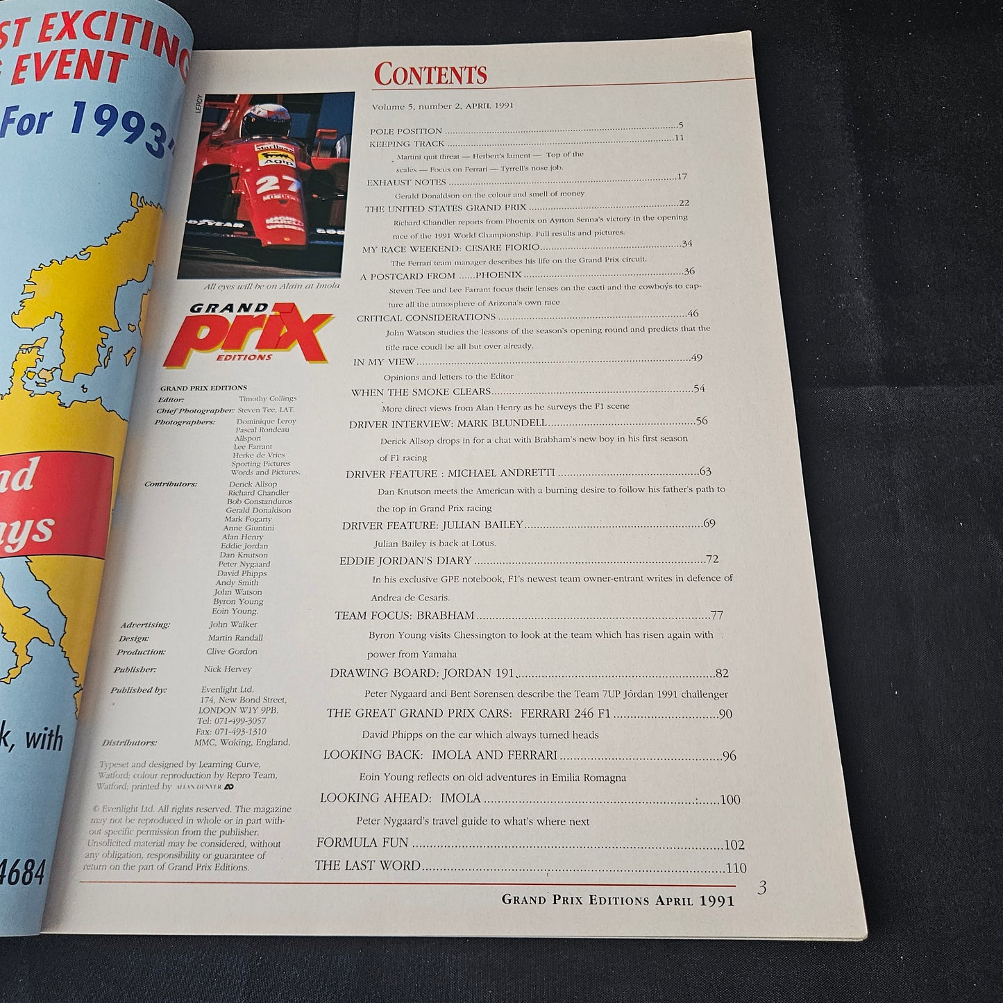 Grand Prix Editions Magazine April 1991 (1396) Ferrari 246 F1 Michael Andretti Mark Blundell Brabham Nelson Piquet