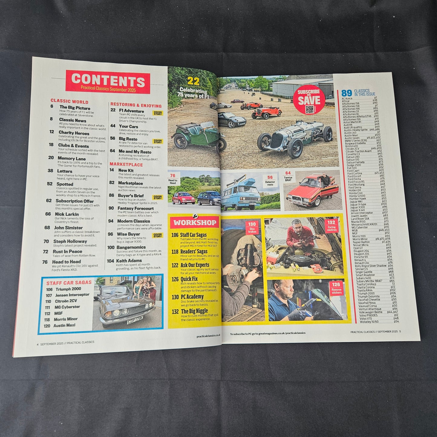 Practical Classics Magazine September 2025 (1399) Formula Fun F1 Jaguar Mk2 Honda S2000 Alfa Romeo Subaru BRAT X300 Frogeye Sprite