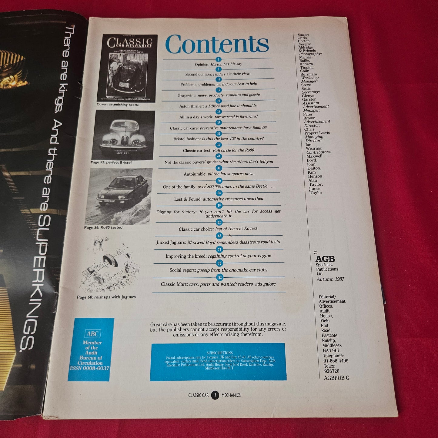 Classic Car Mechanics Magazine Autumn 1987 (1419) Volkswagen Beetle Saab 96 Bristol 403 Rover 80 Jaguar