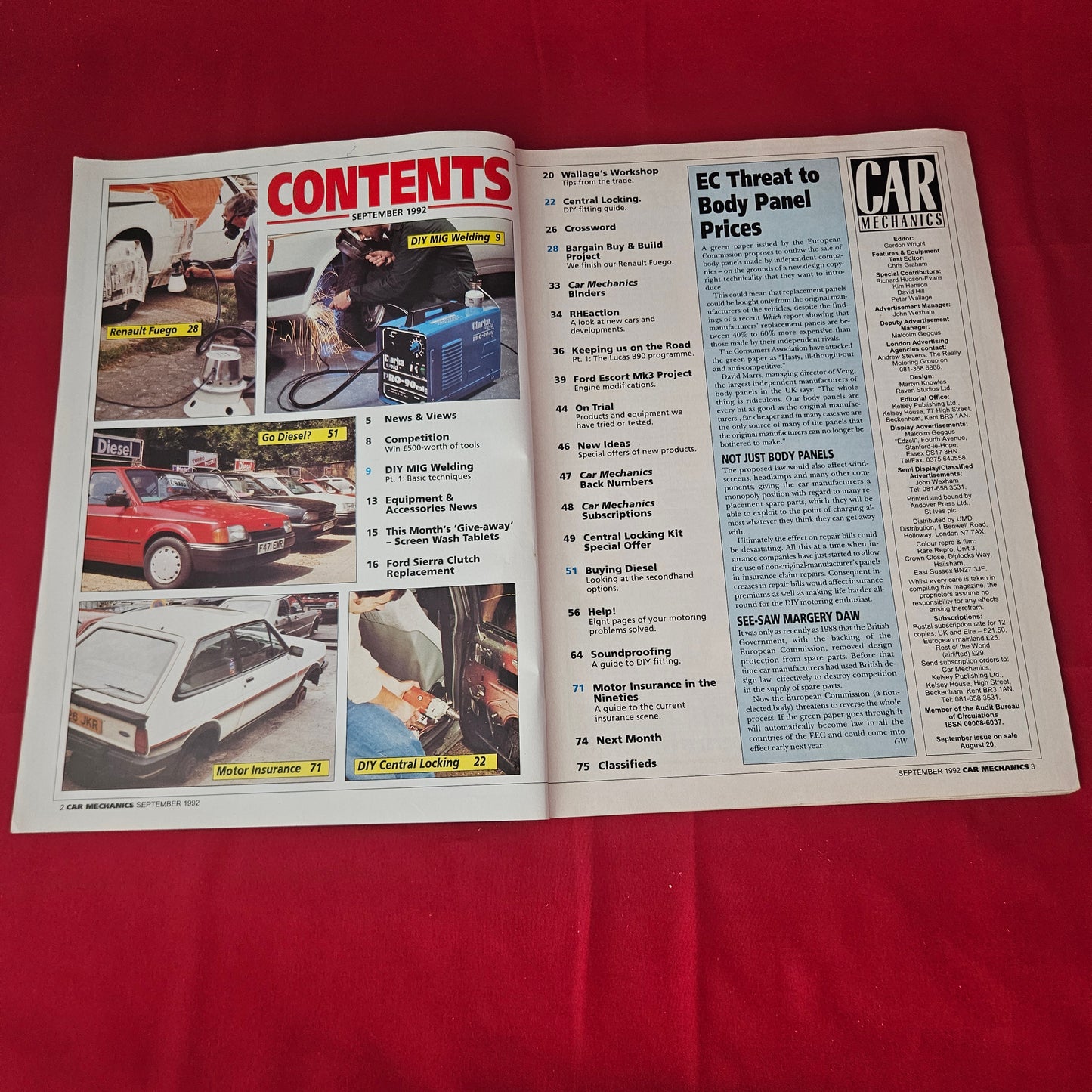 Car Mechanics Magazine September 1992 (1419) Renault Fuego Ford Escort Mk3 Ford Sierra Diesel Cars