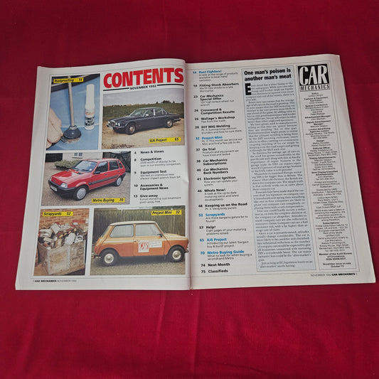 Car Mechanics Magazine November 1992 (1419) Jaguar XJ6 Mini Metro Rustproofing MIG Welding