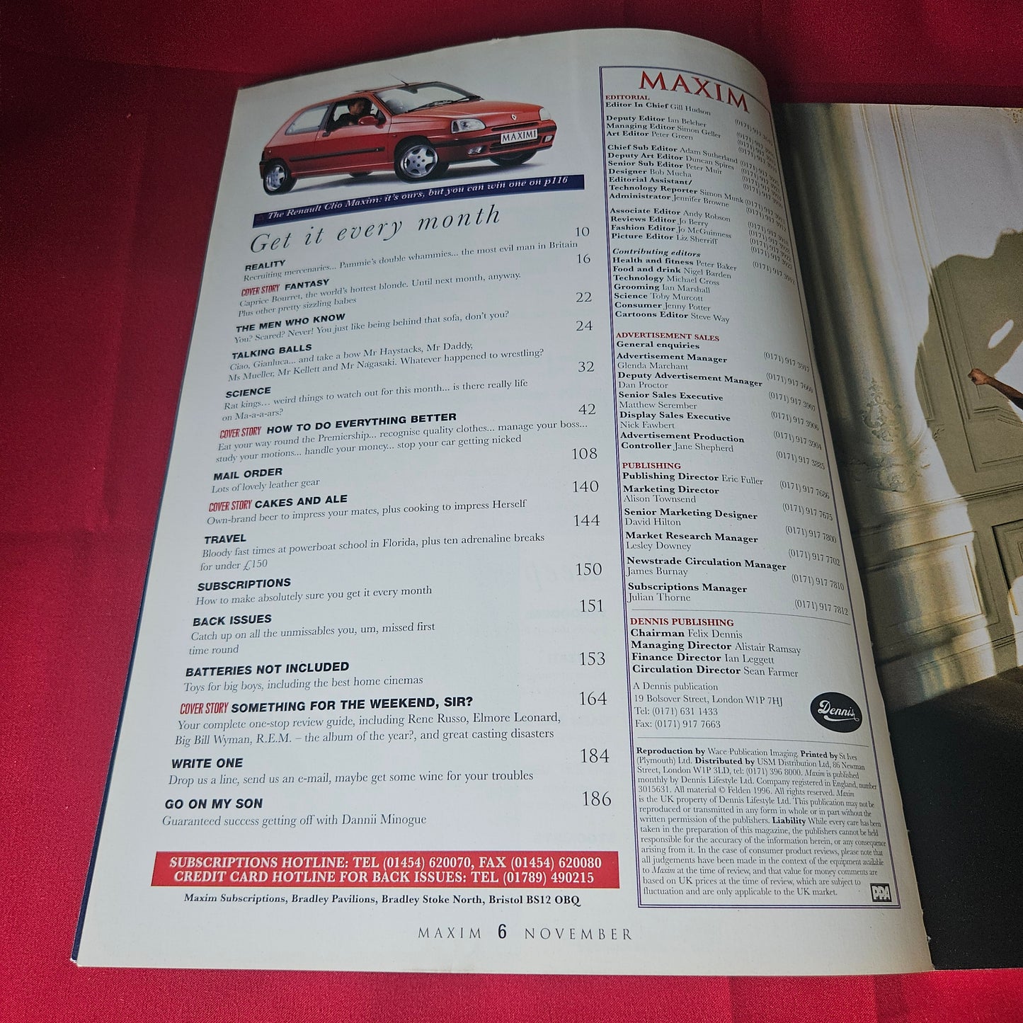 Maxim Magazine November 1996 Caprice Bourret Vintage Mens Lifestyle Issue SKU 1485