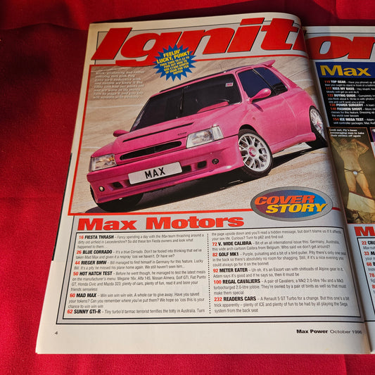 Max Power Magazine October 1996 Peugeot 205 BMW Corrado Nissan GT-R Fiesta SKU 1486