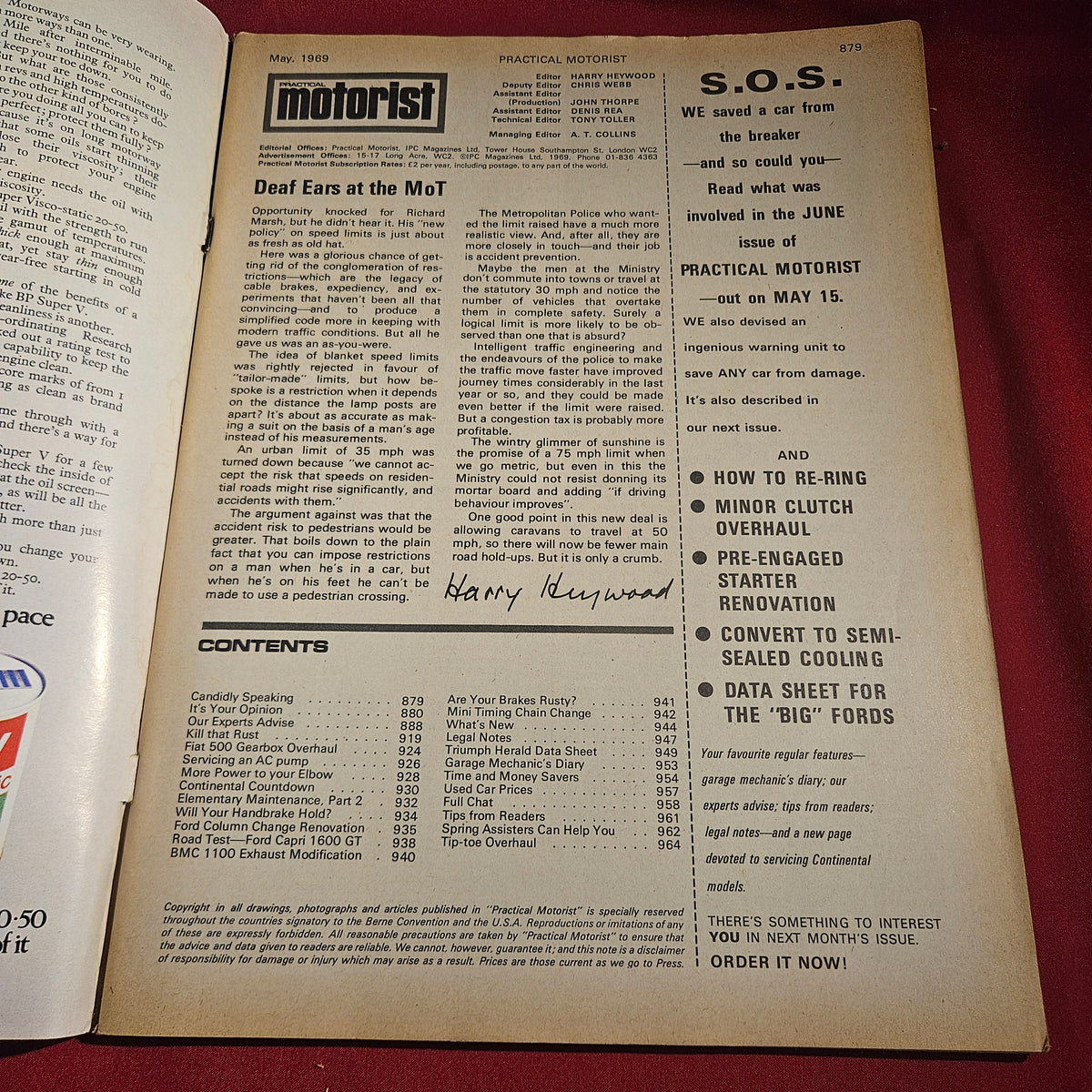 Practical Motorist Magazine May 1969 Mini Ford Capri Triumph Herald Fiat Rust SKU 1525