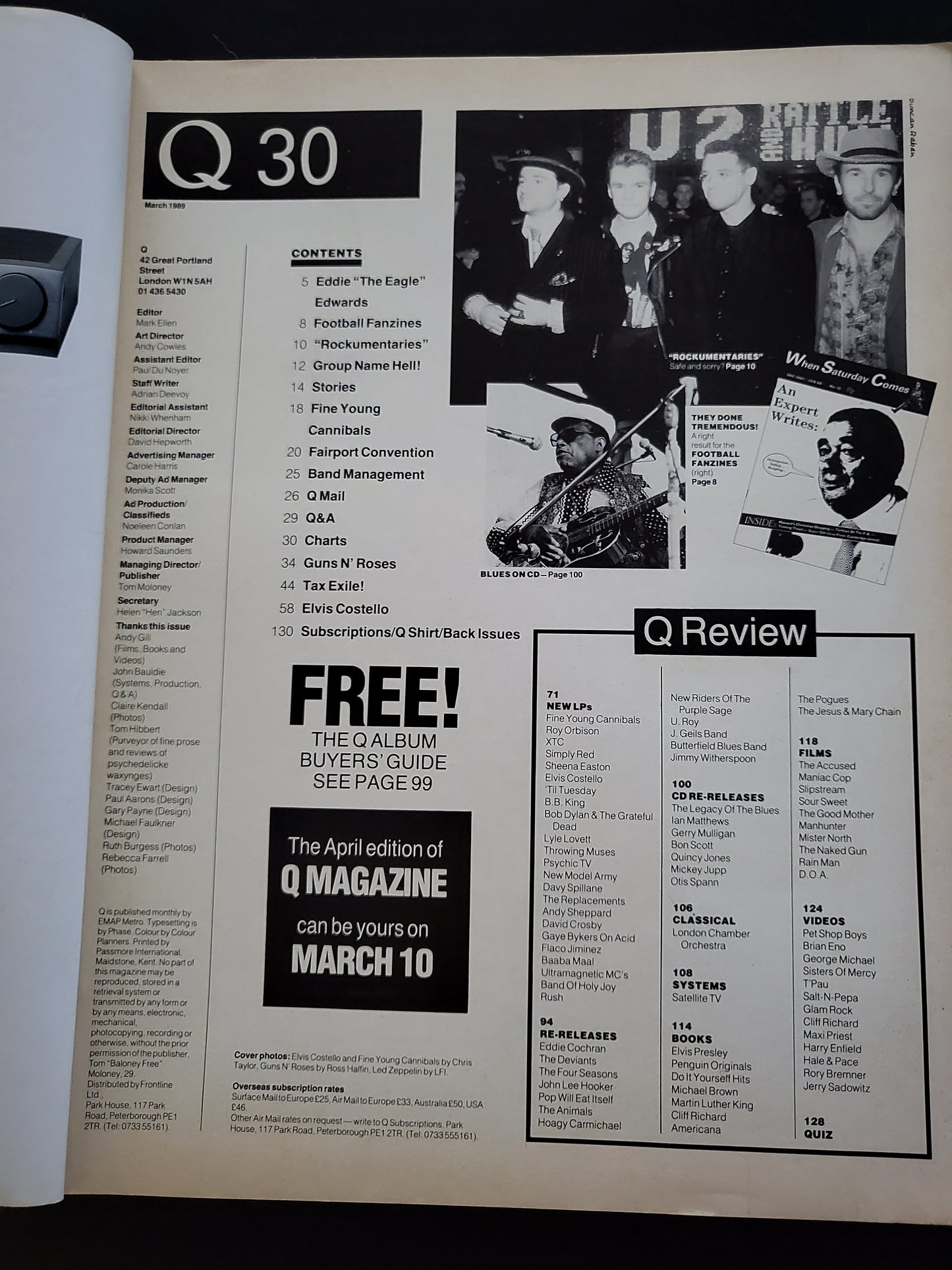 Q Magazine March 1989 409 Issue 30 Elvis Costello Guns N' Roses Led Zeppelin RARE
