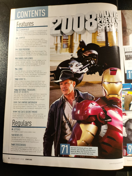 Empire Magazine Feb 2008 662 Issue 224 Indiana Jones Iron Man The Dark Knight VGC
