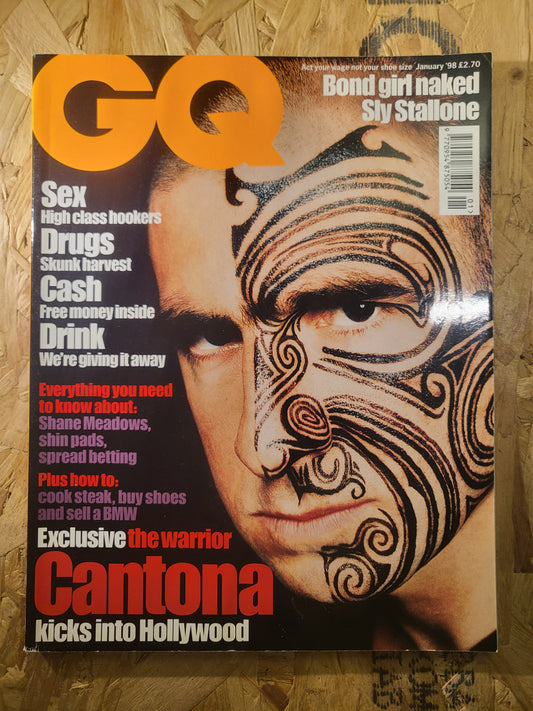GQ Magazine January 1998 Issue 103 Eric Cantona Bond Girl Sylvester Stallone SKU 1556
