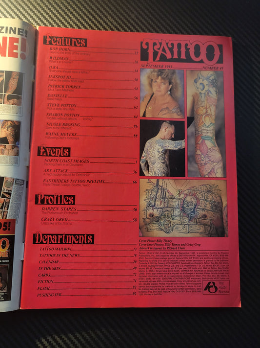 Tattoo Magazine September 1993 (995)(Rare) Darren Stares Bob Horn Patrick Torres