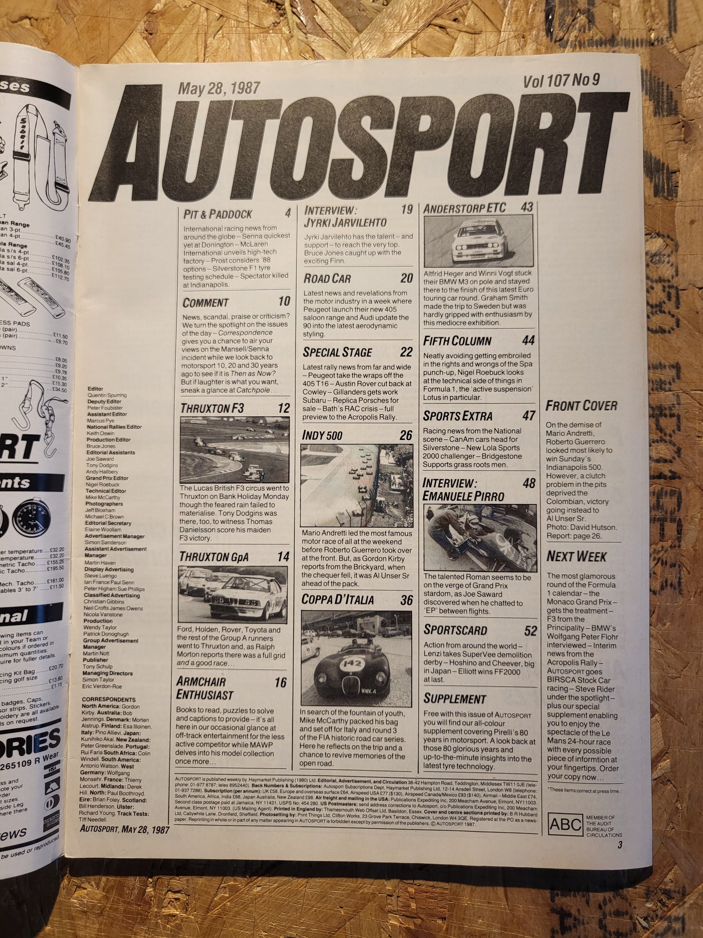 Autosport Magazine 28 May 1987 (1035)  Al Unser Sent Wins Indianapolis 500 Herbert F3