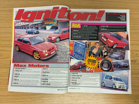 MAX POWER Magazine May 1998 (1110) Renault 5 Honda Civic Mazda 323 Escort Coswort
