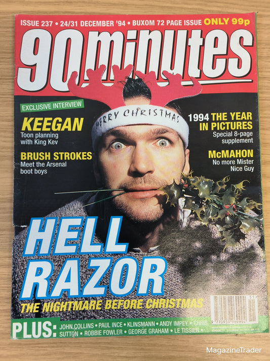Magazine cover titled '90 Minutes' featuring a person with a Christmas headband and text about 1994.