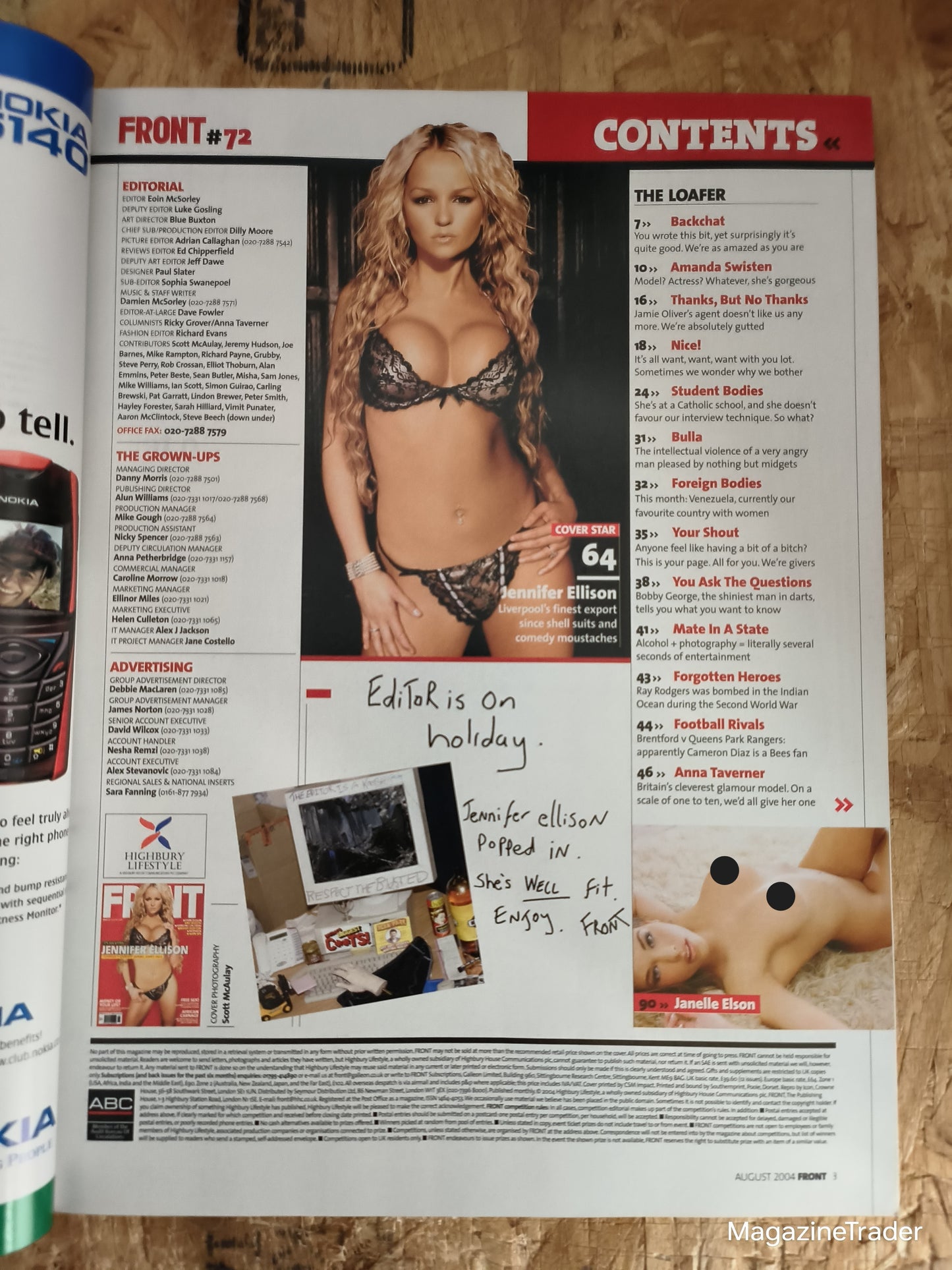 Front Magazine August 2004 Jennifer Ellison Dion Dublin Bo Selecta Sierra Leone