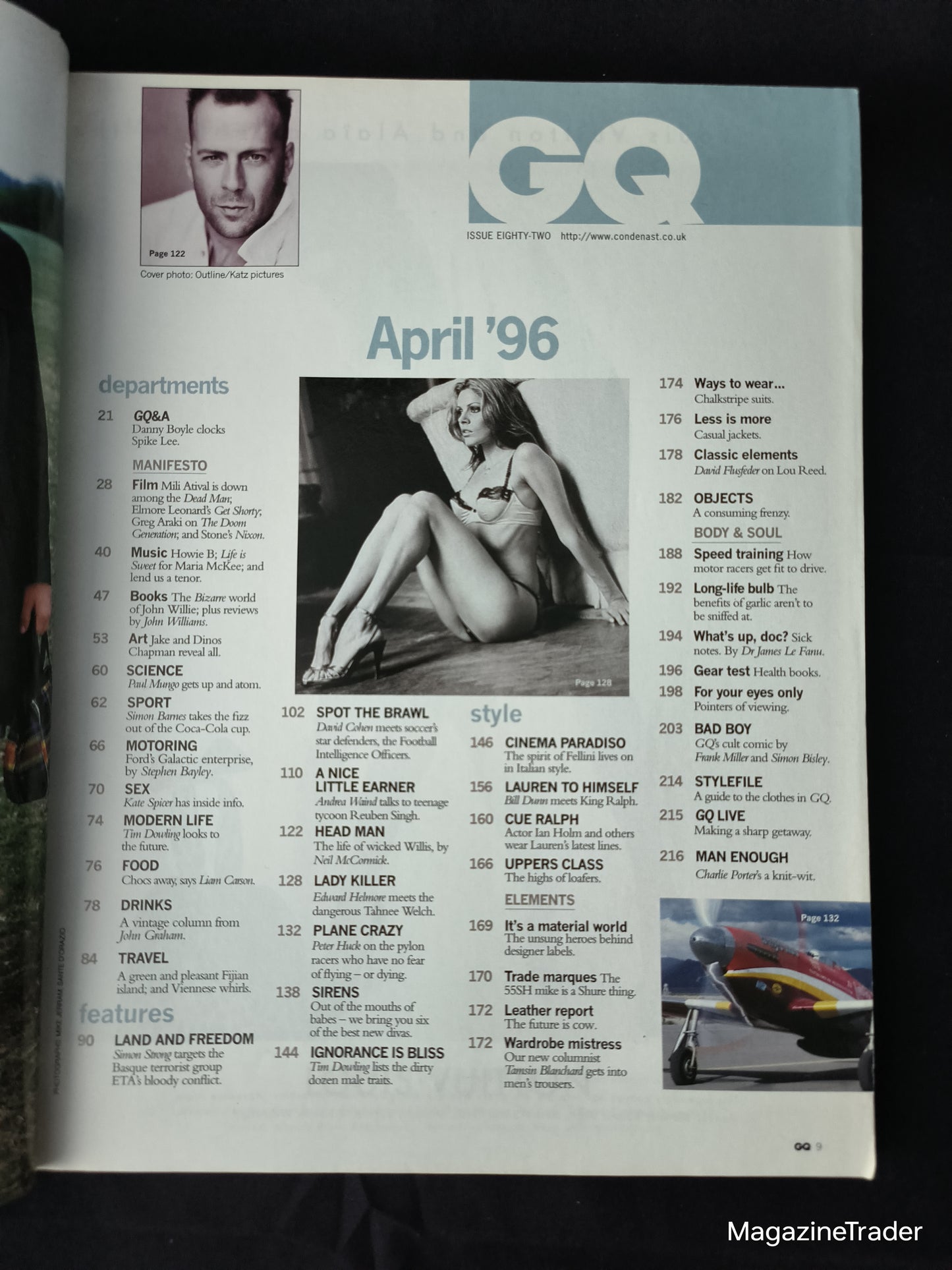 GQ Magazine April 1996 (1170) Bruce Willis Cover Danny Boyle Spike Lee Tahnee Welch