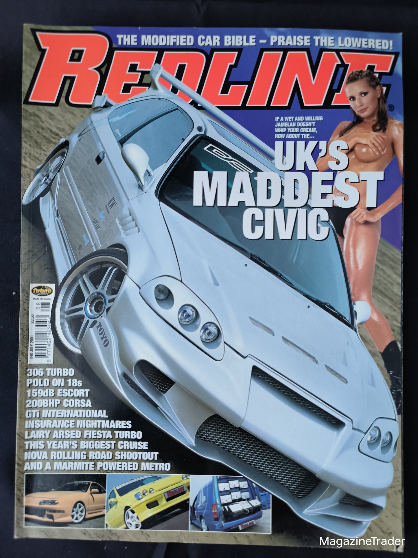Redline Magazine July 2001 (1171) Silver Civic Cover Jamelah 306 Turbo MR2 Supra