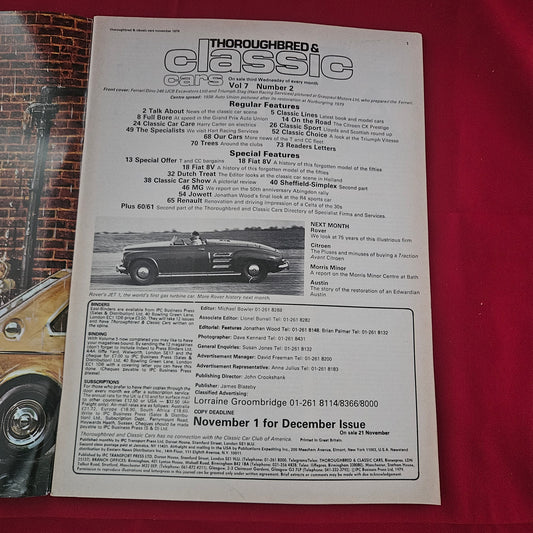 Thoroughbred & Classic Cars November 1979 (1191) Ferrari Dino 246 Triumph Stag Fiat 8V