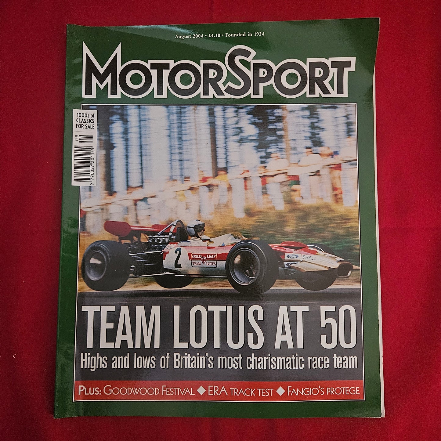 Motor Sport Magazine August 2004 (1201) Team Lotus 50th Anniversary Mika Hakkinen Goodwood Festival Vic Elford Fangio