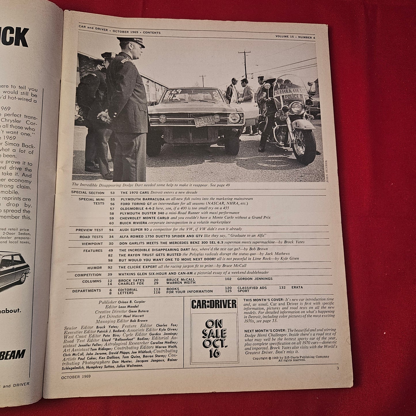 Car and Driver Magazine October 1969 (1244) 1970 Cars Challenger Monte Carlo Hemicuda