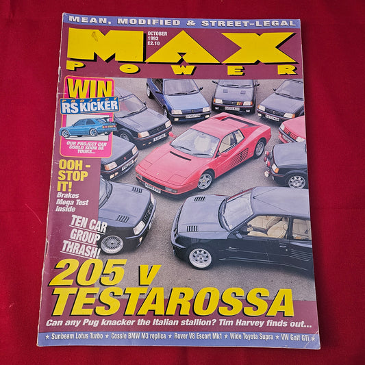 Max Power Magazine October 1993 (1247) 205 v Testarossa Lotus Turbo Cosworth