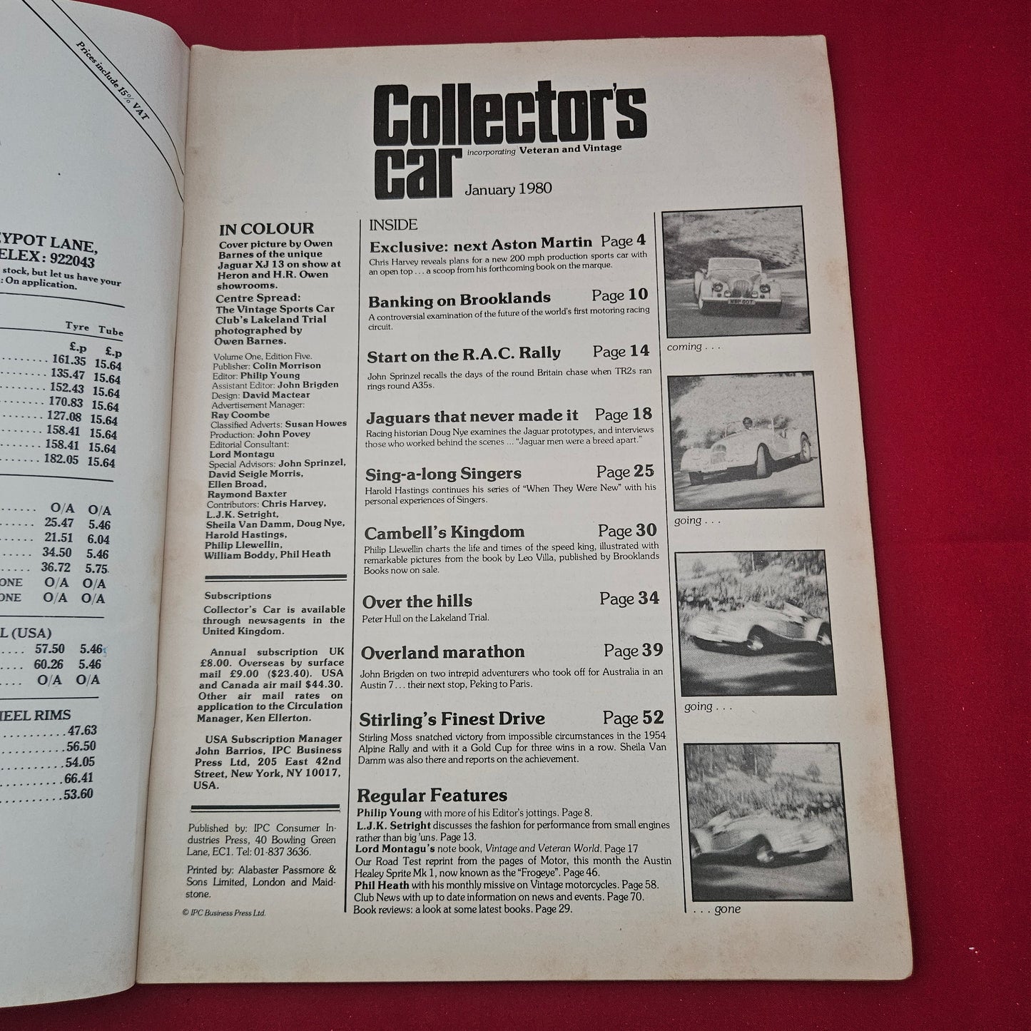 Collector's Car Magazine January 1980 (1255) Jaguar XJ13 Aston Martin Stirling Moss