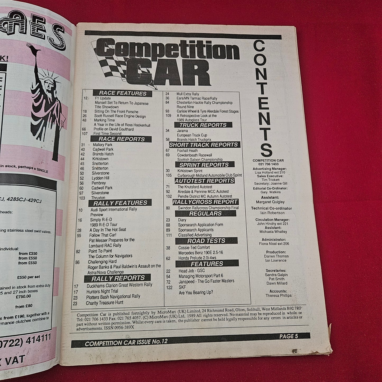 Competition Car Magazine 1989 (1255) Issue 12 Audi Sport Preview BTCC Honda