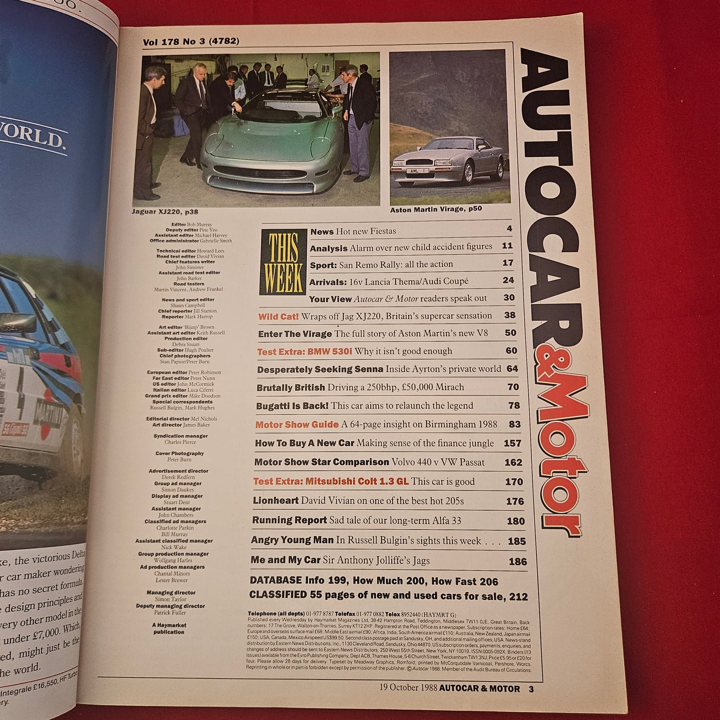 Autocar & Motor Magazine October 19 1988 (1264) Jaguar XJ220 Aston Martin Virage