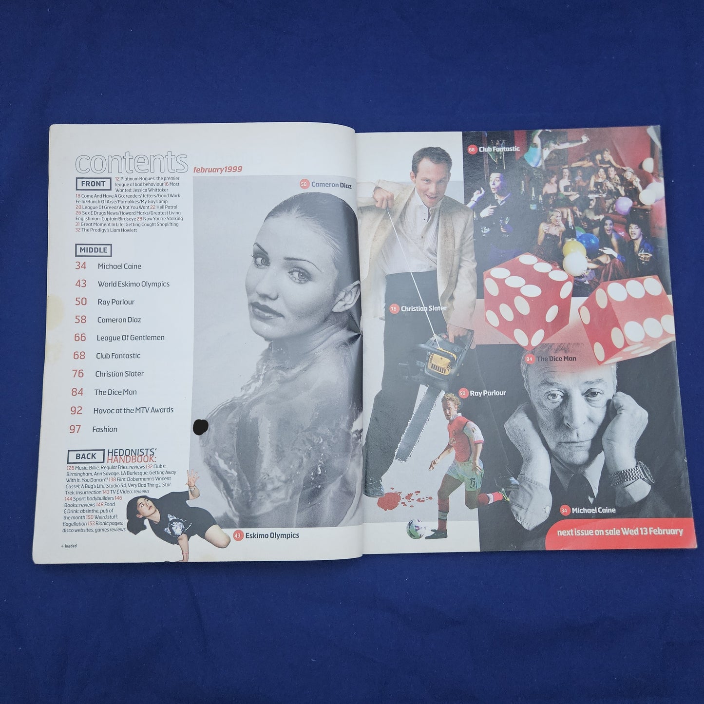 Loaded Magazine  February 1999  (1327) Cameron Diaz POSTER Michael Caine Slater