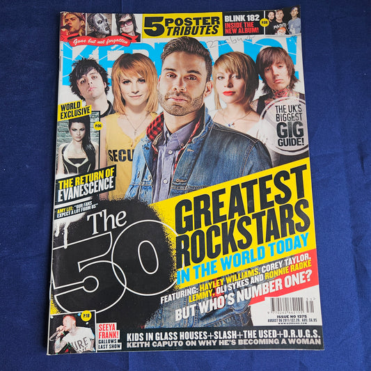 Kerrang Magazine August 6 2011 #1375 (1341) Paramore The Rev Slipknot Amy Lee