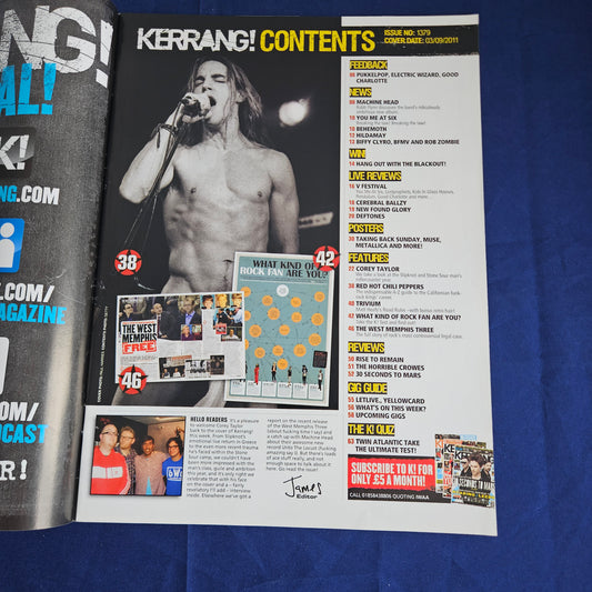 Kerrang Magazine September 3 2011 #1379 (1341) Corey Taylor Slipknot RHCP Machine Head