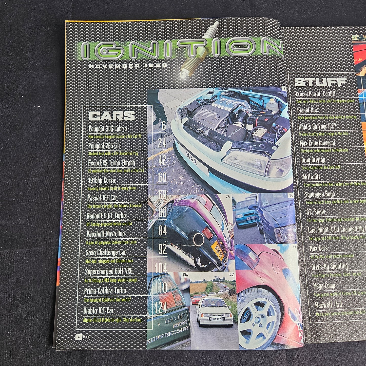 Max Power Magazine November 1998 (1356) V6 Peugeot 306 Cabrio Golf VR6 RS Turbo