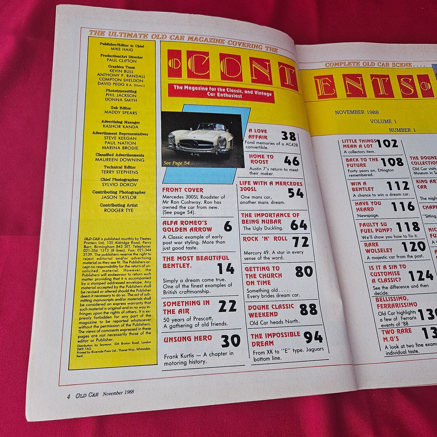 Old Car Magazine November 1988 (1372) Premier Issue Vol 1 No 1 Mercedes 300SL Bentley