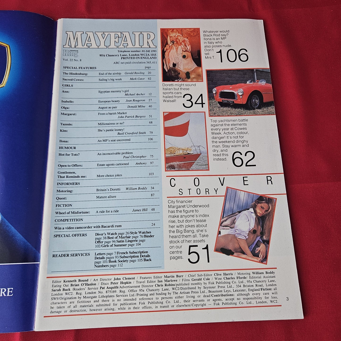 Mayfair Magazine August 1987 (1374) Vol 22 No 8 Margaret Underwood + CENTREFOLD