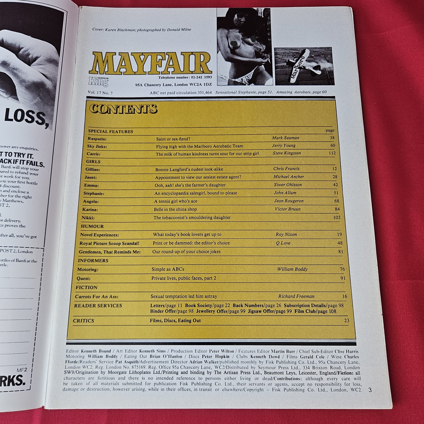 Mayfair Magazine July 1982 Vol 17 No 7 (1374) Bonnie Langford Lookalike Stephanie Wiggins F1