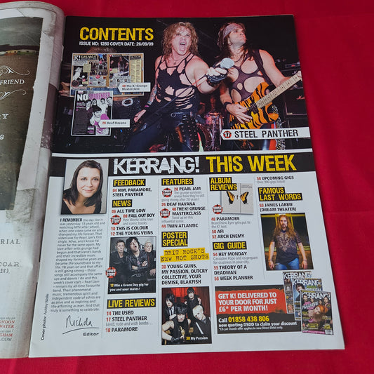 Kerrang! Magazine 26 September 2009 (1376) Pearl Jam My Passion Poster Steel Panther Green Day